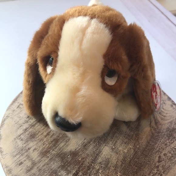 NWT Vintage TY Beanie Buddy 14" Tracker the Bassett Hound Tan Cream Adorable - Picture 10 of 12